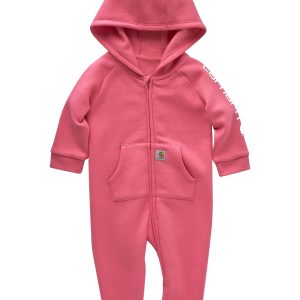 CARHARTT KIDS LONG-SLEEVE FLEECE ZIP-FRONT HOODED COVERALL PINK